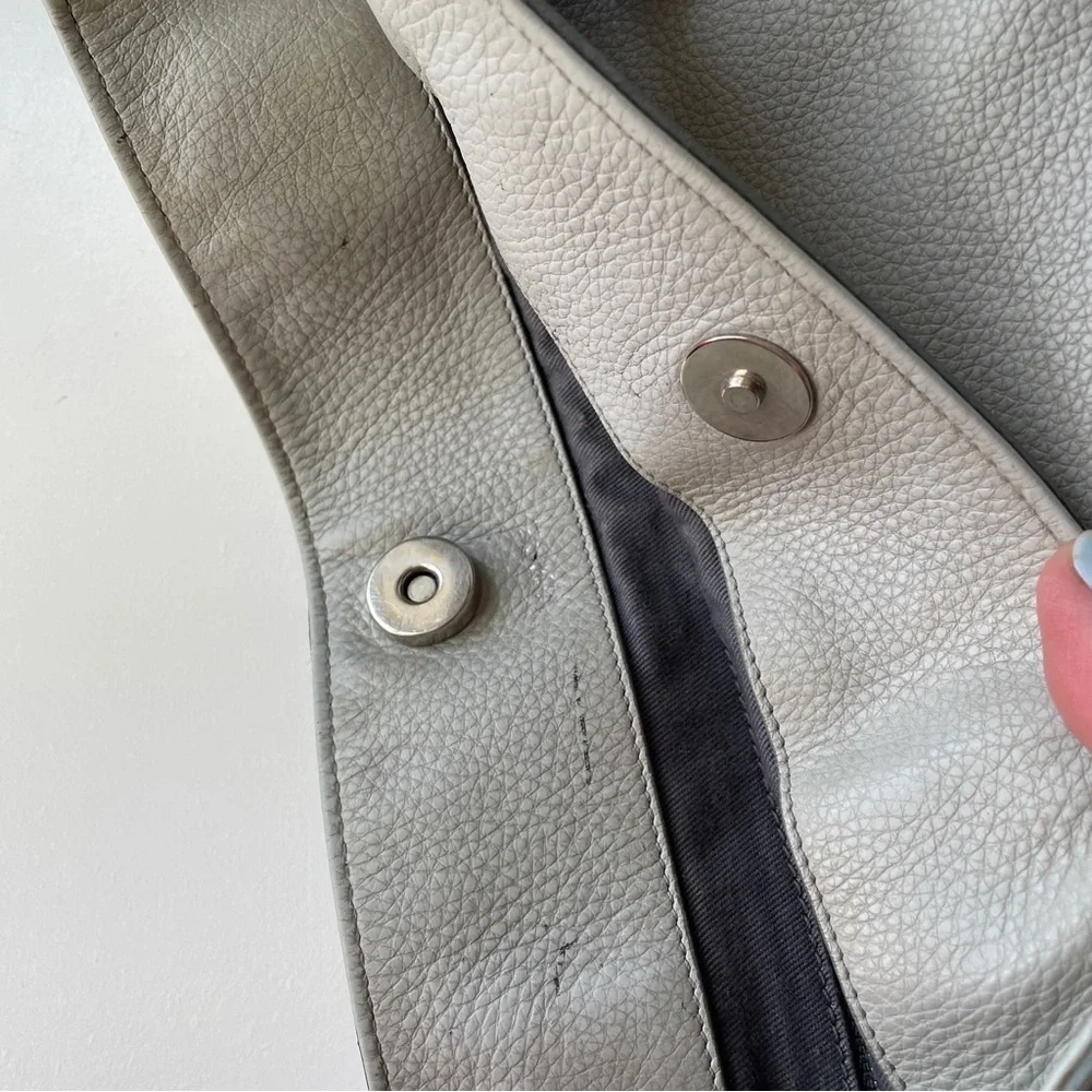 Vince Gray Leather Satchel with Adjustable Strap
